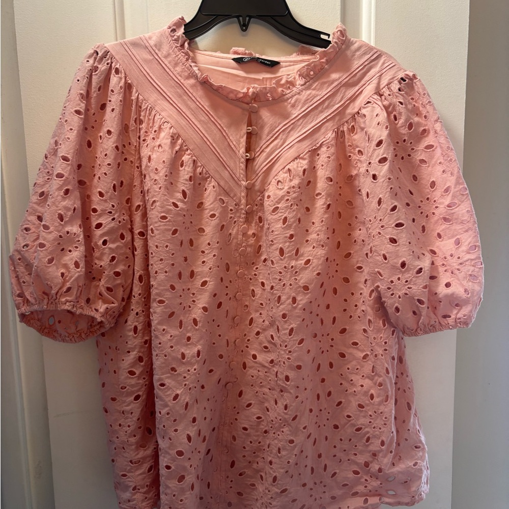Chic Pink Eyelet Blouse